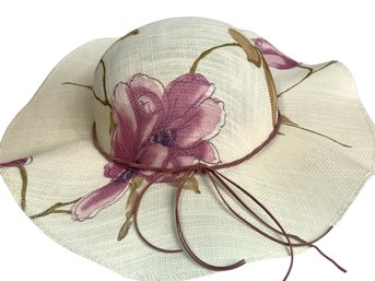 White Floppy Hat With Mauve Flowers