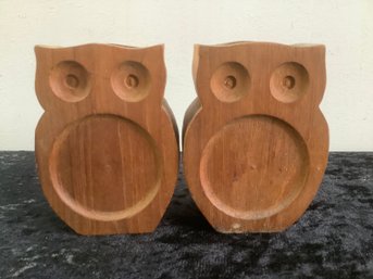 Wood Carved Owl Pen Holders