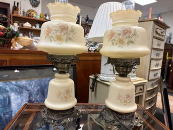 Pair Frosted Hurricane Lamps