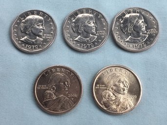 Lot Of 5 Estate Found Like New Bright Susan B. Anthony & Sacagawea U.S. Dollar Coins