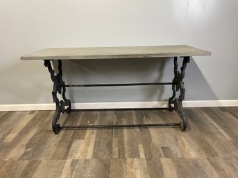 French Bistro Table With Iron Base And Marble Top With Slate Top