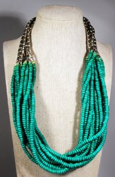 1980s Multi Strand Colored Green Bone Beaded Necklace