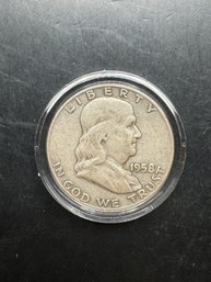 1958-D Benjamin Franklin Silver Half Dollar