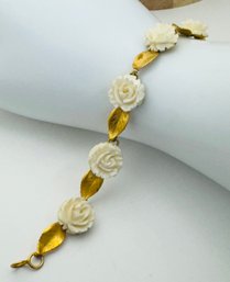 VINTAGE 12K GOLD-FILLED MOLDED PLASTIC ROSES BRACELET