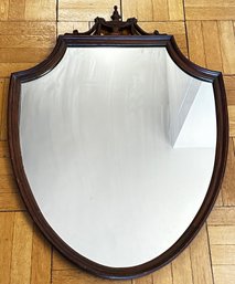 Antique Federal Style Shield Mahogany Mirror In Carved Wood Frame