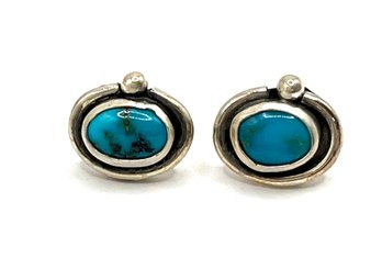 Beautiful Sterling Silver Turquoise Ornate Stud Earrings