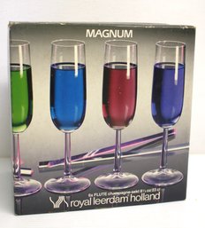 Set Of Six New Old Stock MCM Magnum Champagne Flutes By Royal Leerdam Holland