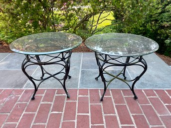 Pair Of Glass Top Patio Side Tables