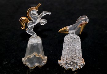 2 Beautiful Glass W/ Gold Decor Thimble