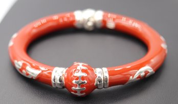 Gorgeous Chinese Red Jade & Sterling Silver Cuff Hinged Bracelet