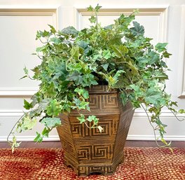 Faux Ivy In Modern Greek Key Planter