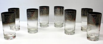 Vintage Set Of Eight Mid Century Queens Vitreon Lusterware Silver Fade Tumblers