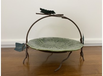 Green Leaf Servicing Dish With Branch Stand