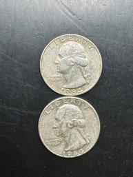 2 Washington Silver Quarters 1964, 1964-D