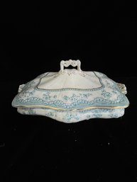 Blue And Gold Trimmed Floral Lidded Dish