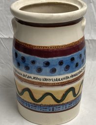 Large Folk Painted Handled Vessel- Possibly A Family Tree Folk Art Porcelain Vase?