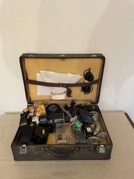 Suitcase Full Of Vintage Camera Equipment And Nikon Lens