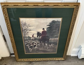 Beautiful Fox Hunting Print ~ Nicely Framed With Green Mat ~