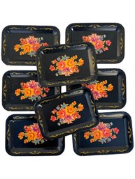 Set Of 8 Miniature Toleware Tin Snack Tray