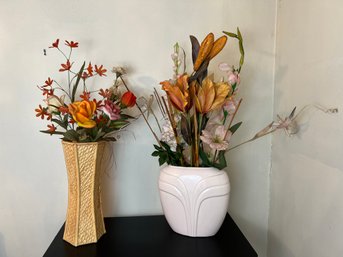 Pair Of Vases With Faux Flower Bouquets