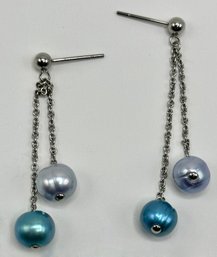 New Fresh Water Pearl Drop Earrings With Sterling Silver Chains By Honora