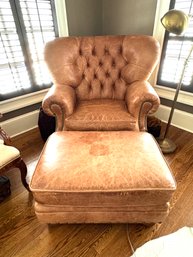 Tufted Leather Chair And Ottoman By Drexel Heritage