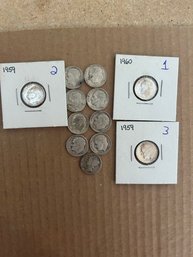 Beautiful Lot Of 11 Silver Roosevelt Dimes And 1 Mercury Dime