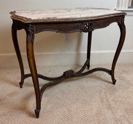 DuPont Heritage: Antique Carved Wood Marble Top Table