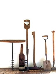 SIX Antique Misc Oak & Iron Tools