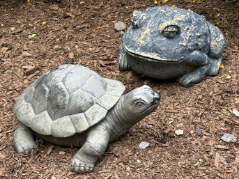 A Pair Of Cast Fiberglass Garden Turtles - AS IS