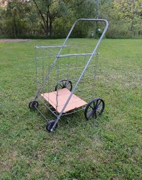 Fold Up Flea Market Wire Shopping Cart On Wheels