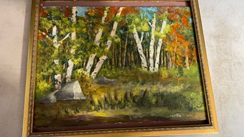 Original Signed Oil Painting Of Birch Trees