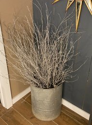 Antique Galvanized Barrel Filled With Silver Branches