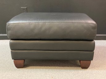 A Quality Ottoman In Black Leather By Ethan Allen, 2 Of 2