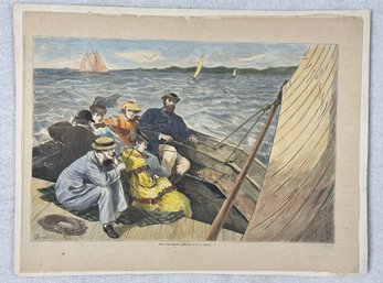 The Sailboat Antique Hand Colored Engraving