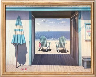 A Large Seaside Lithograph By Daniel Pollica