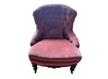 Antique Velvet Victorian Tufted Chair On Casters