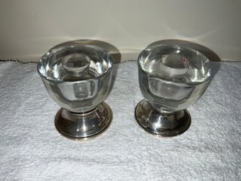 Lovely Elegant Glass And Sterling Candlesticks