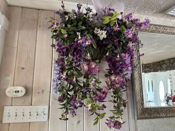 Wall Hanging Metal Basket With Purple Flowers