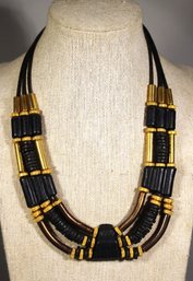 Fine 1980s Leather And Multi Breaded Designer Studio Necklace