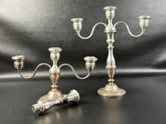 A Pair Of Vintage Weighted Sterling Candelabra By Westmoreland, Converts 3 Ways!