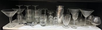 Barware: Over 30 Glasses Including Etched Wine Glasses In Several Sizes, Many Full Sets