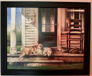 Adorable Labs On A Porch Framed Print By John Rossini