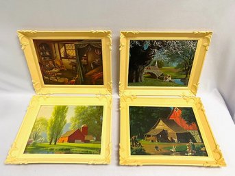 Set Of 4 Vintage Plastic Scroll Frames W/ Interchangeable Art