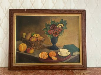 Vintage Original Signed Floral & Fruit Still Life Painting