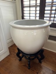 Large White Ceramic Planter On Stand