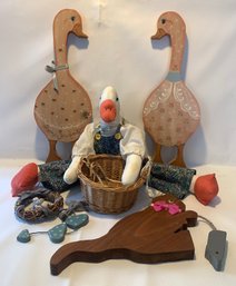 More Ducks! Wood, Fabric And A Cat For Good Luck.