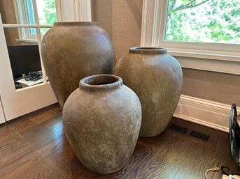 Large Trio Of Clay Vases