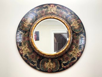 An Elegant Beveled Mirror In Hand Painted Frame