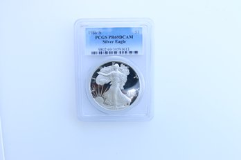 1986 Pcgs Ms 69 Dcam Silver Eagle .999 One Ounce Silver Coin
